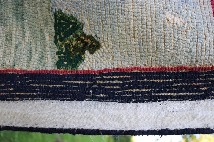 Hooked Rug Schoolhouse Signed & Dated Charming