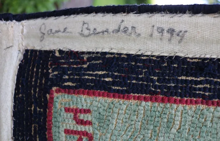 Hooked Rug Schoolhouse Signed & Dated Charming