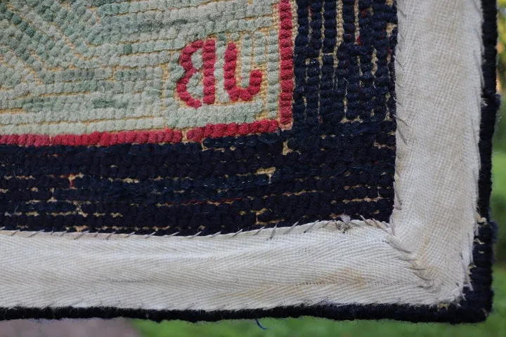 Hooked Rug Schoolhouse Signed & Dated Charming
