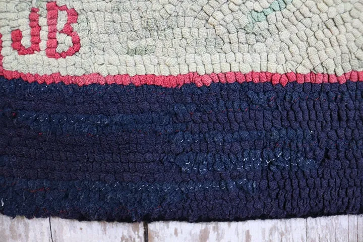 Hooked Rug Schoolhouse Signed & Dated Charming