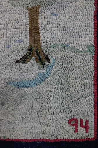Hooked Rug Schoolhouse Signed & Dated Charming