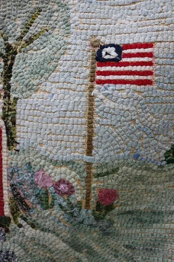 Hooked Rug Schoolhouse Signed & Dated Charming