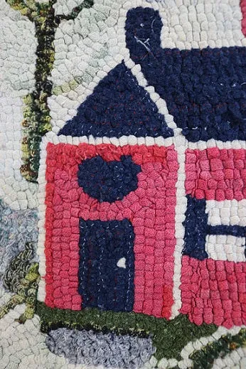 Hooked Rug Schoolhouse Signed & Dated Charming