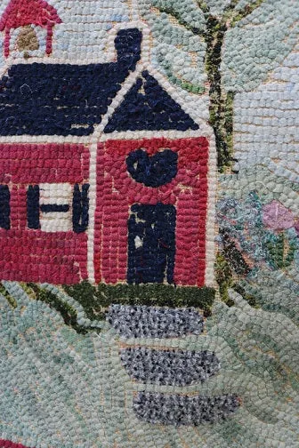 Hooked Rug Schoolhouse Signed & Dated Charming
