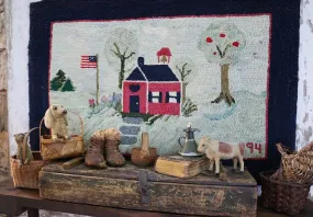 Hooked Rug Schoolhouse Signed & Dated Charming