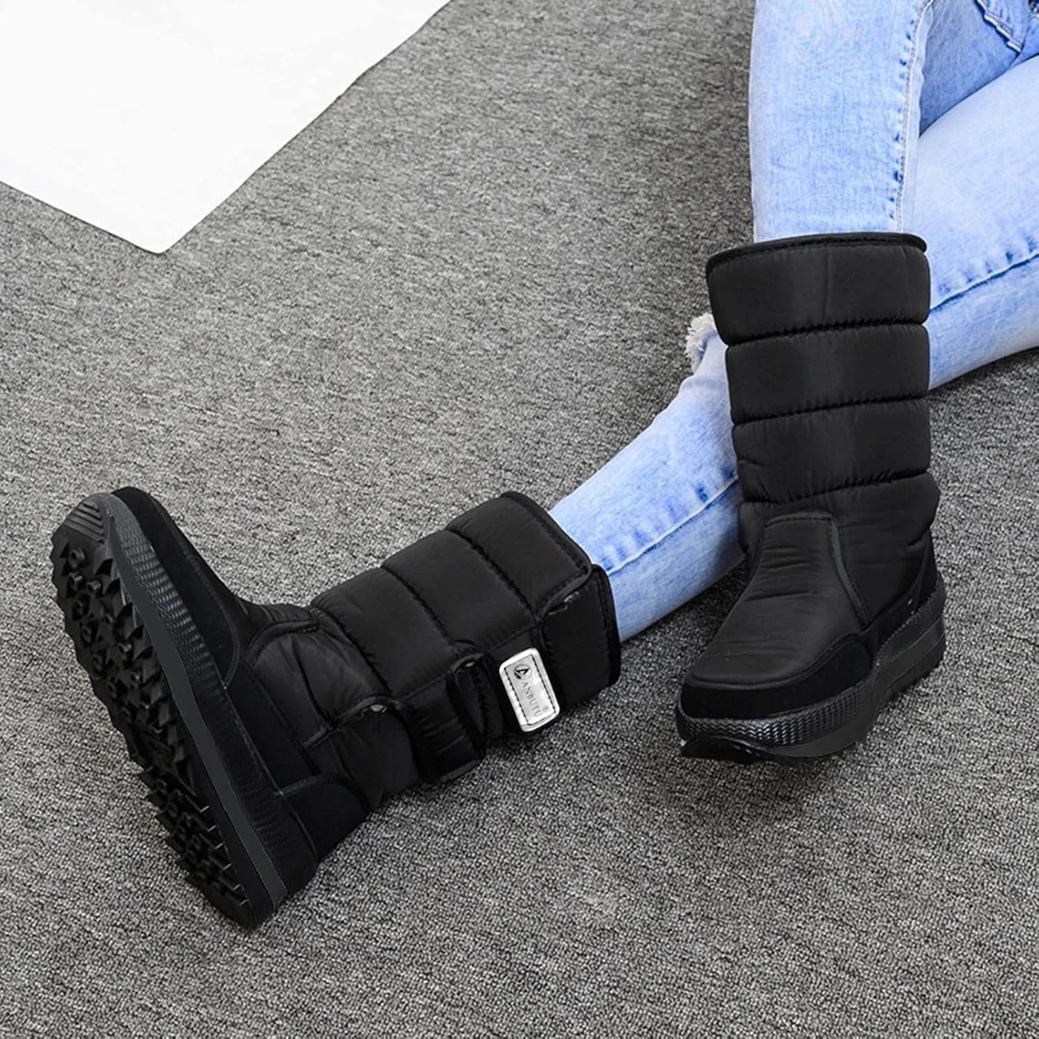 Insulated Snow Boot Women Winter Warm Hook Loop Snow Boots Warm Work Boots Knee High Boots Women Ankle Booties