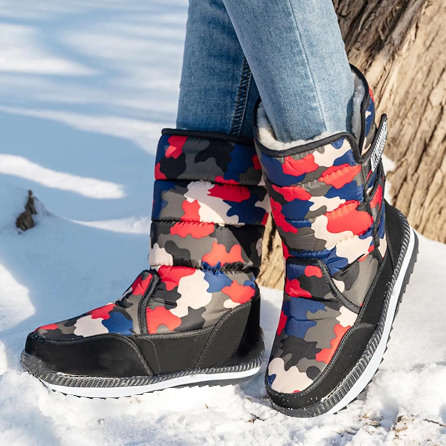 Insulated Snow Boot Women Winter Warm Hook Loop Snow Boots Warm Work Boots Knee High Boots Women Ankle Booties
