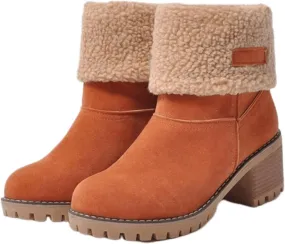 Ladmiple Winter Boots For Women Fashion Mid Calf Snow Boots Fur Lined Warm Comfortable Slip On Short Ankle Booties 2024
