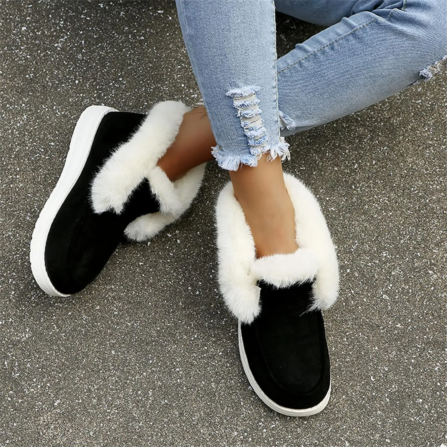 Ladmiple Winter Fashion Boots For Women 2024 Snow Boots Warm Ankle Booties Slip On Fur Lined Comfortable Casual Loafers Shoes