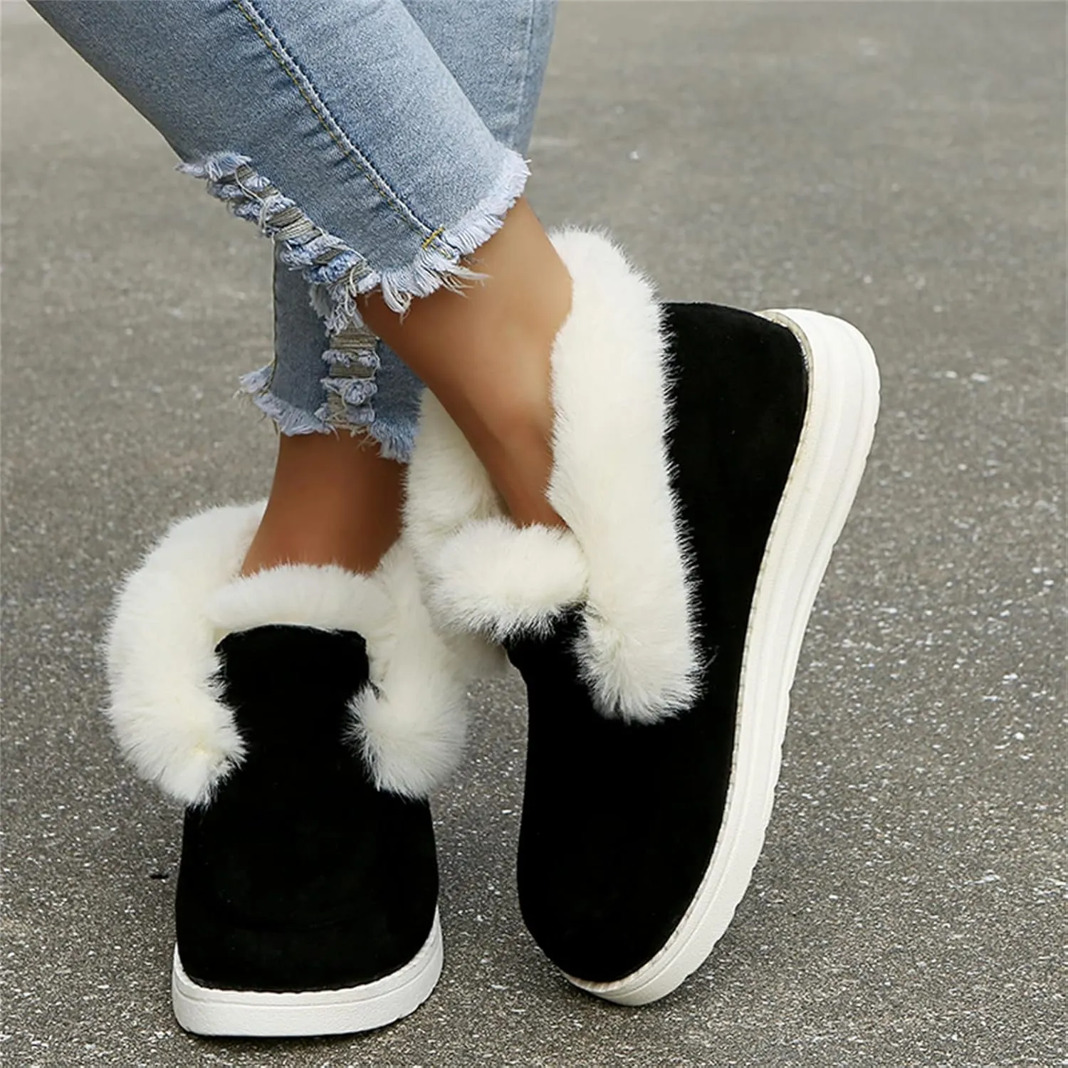 Ladmiple Winter Fashion Boots For Women 2024 Snow Boots Warm Ankle Booties Slip On Fur Lined Comfortable Casual Loafers Shoes