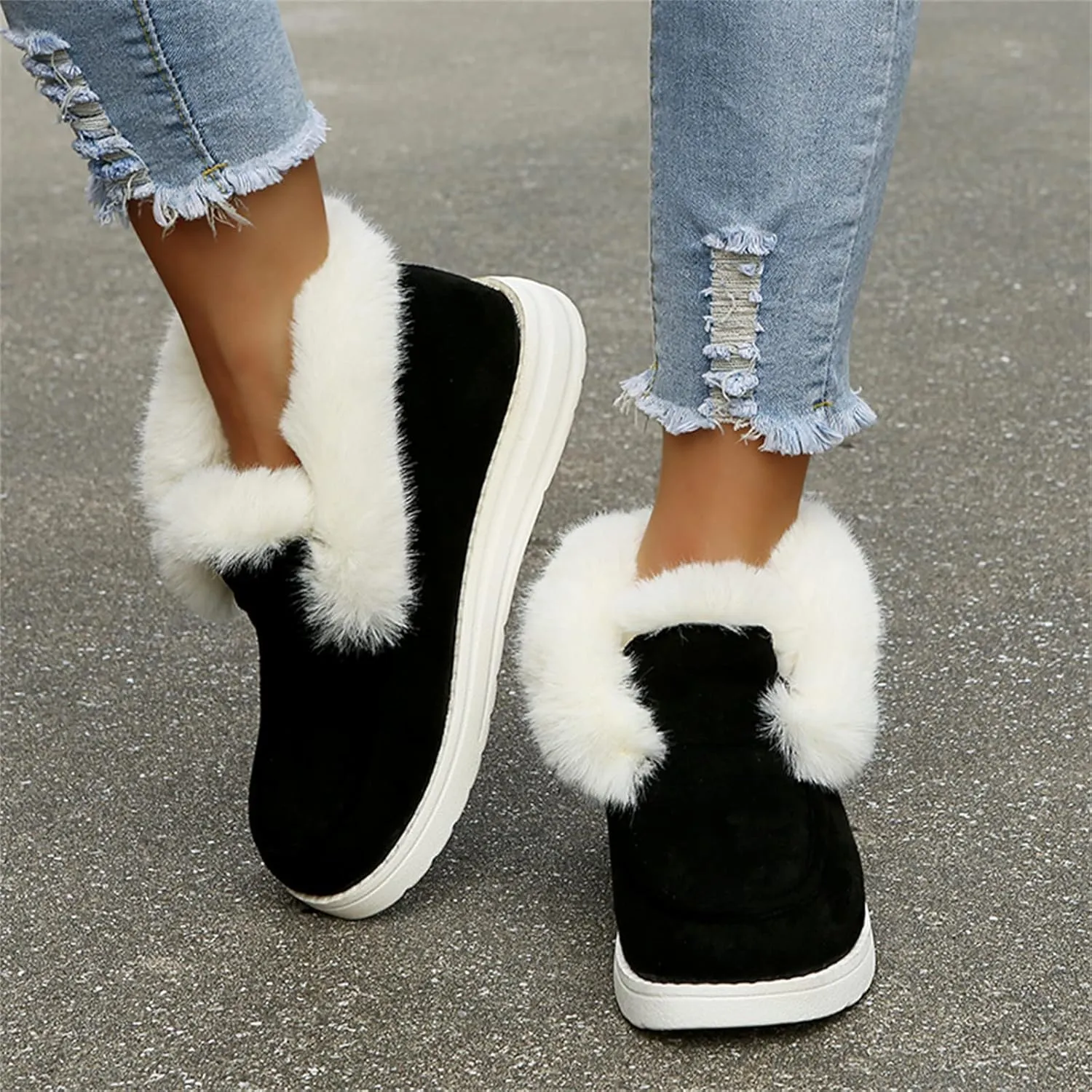 Ladmiple Winter Fashion Boots For Women 2024 Snow Boots Warm Ankle Booties Slip On Fur Lined Comfortable Casual Loafers Shoes