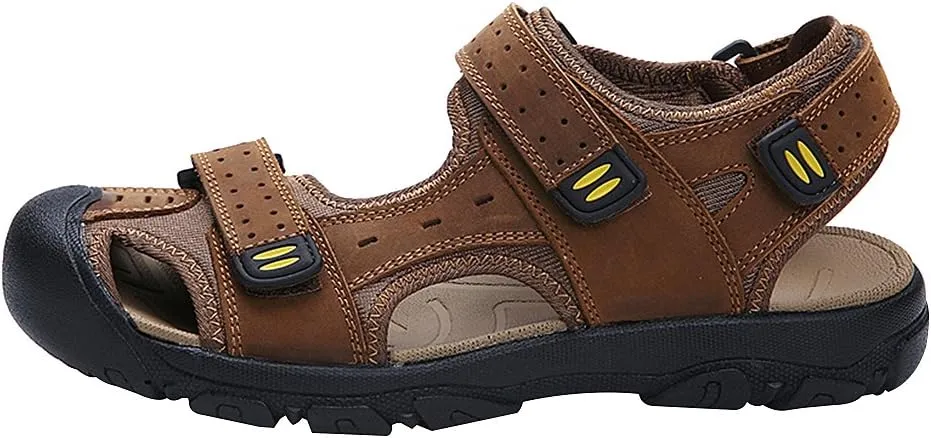 Men's Closed-toe Hook&Loop Leather Outdoor Trekking Sports Sandals Shoes