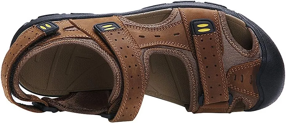 Men's Closed-toe Hook&Loop Leather Outdoor Trekking Sports Sandals Shoes