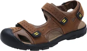 Men's Closed-toe Hook&Loop Leather Outdoor Trekking Sports Sandals Shoes