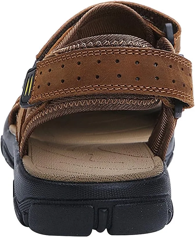 Men's Closed-toe Hook&Loop Leather Outdoor Trekking Sports Sandals Shoes