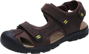 Men's Closed-toe Hook&Loop Leather Outdoor Trekking Sports Sandals Shoes