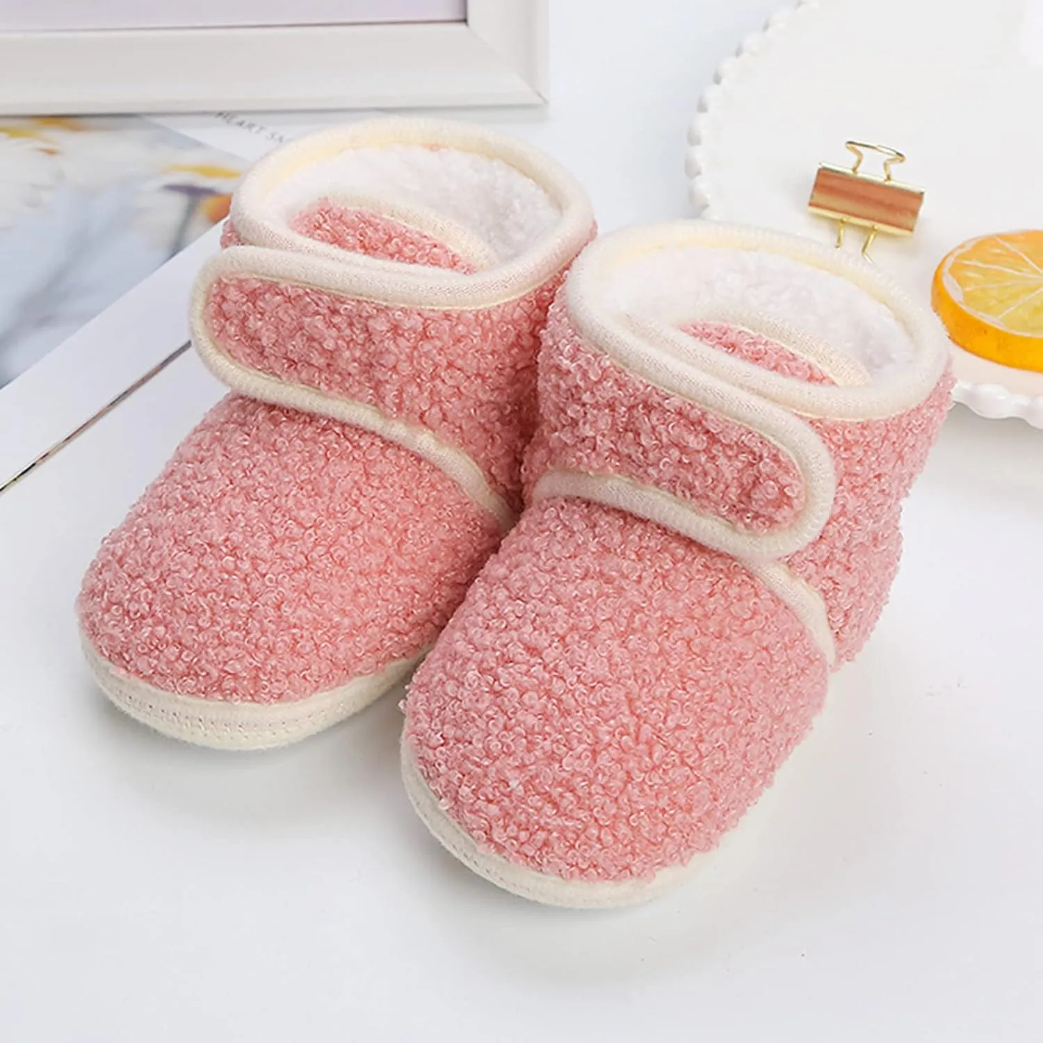 Newborn Baby Boots Ankle Snow Booties Cozy Fleece Socks Shoes with Grippers Stay On Slipper Infant Toddler Crib Shoes
