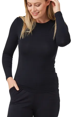 Tani 100% Modal Top with Long Sleeve and Round Neck in Black 79276