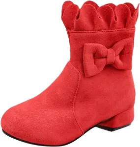 Toddler/Little Girls Sweet Short Ankle Boots Bowknot Side Zipper Low Heel Dress Booties Fashion Princess Shoes