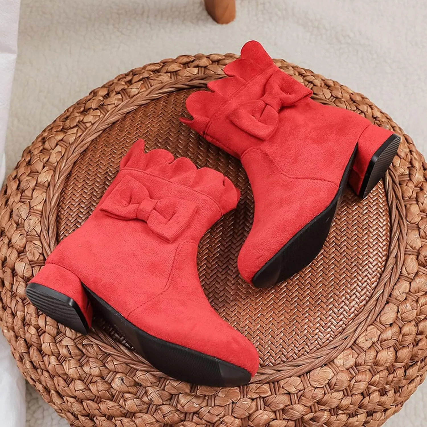 Toddler/Little Girls Sweet Short Ankle Boots Bowknot Side Zipper Low Heel Dress Booties Fashion Princess Shoes