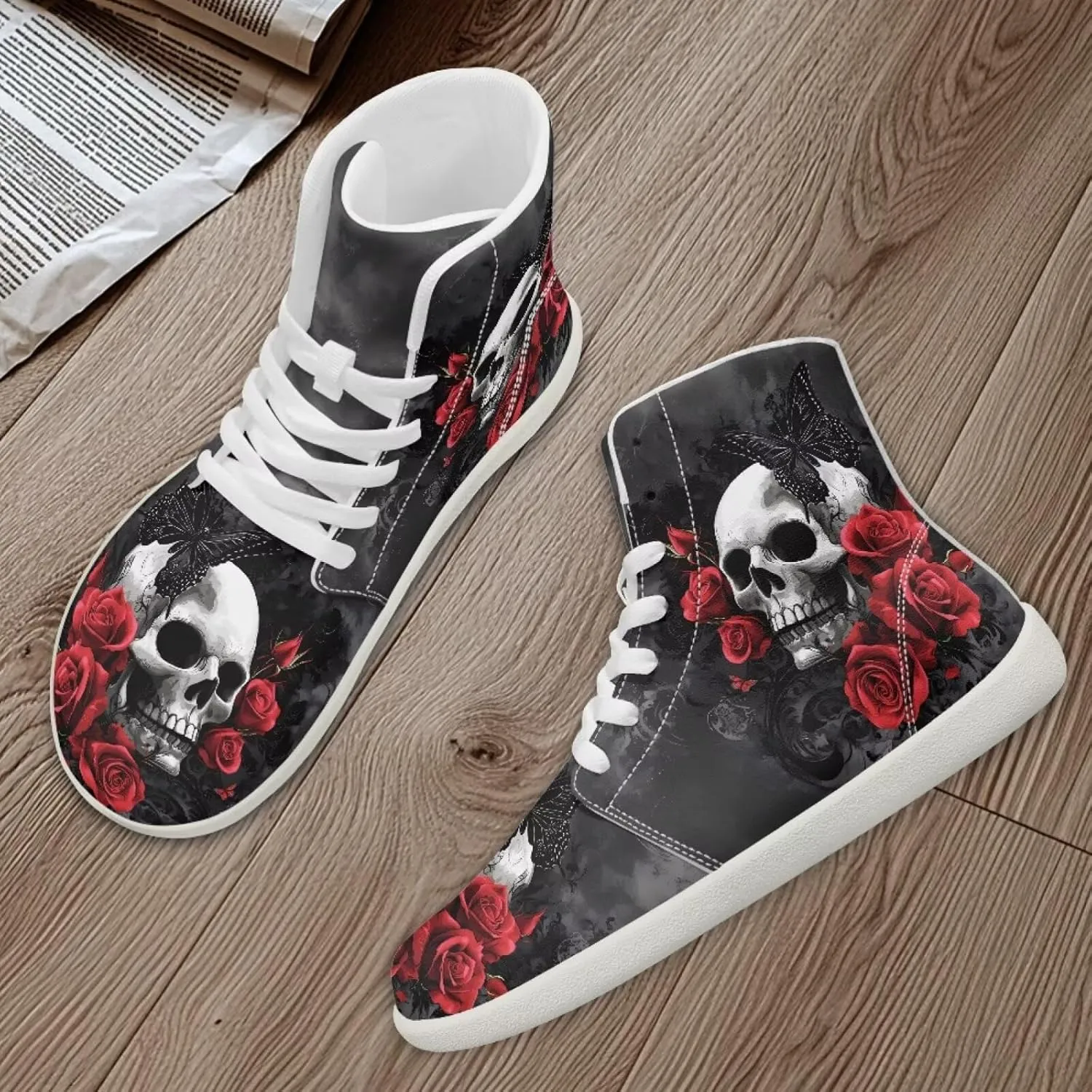 Unisex Mens Skull High Top Shoes Fashion Lace Up Running Ankle Support Sneakers for Hiking Walking
