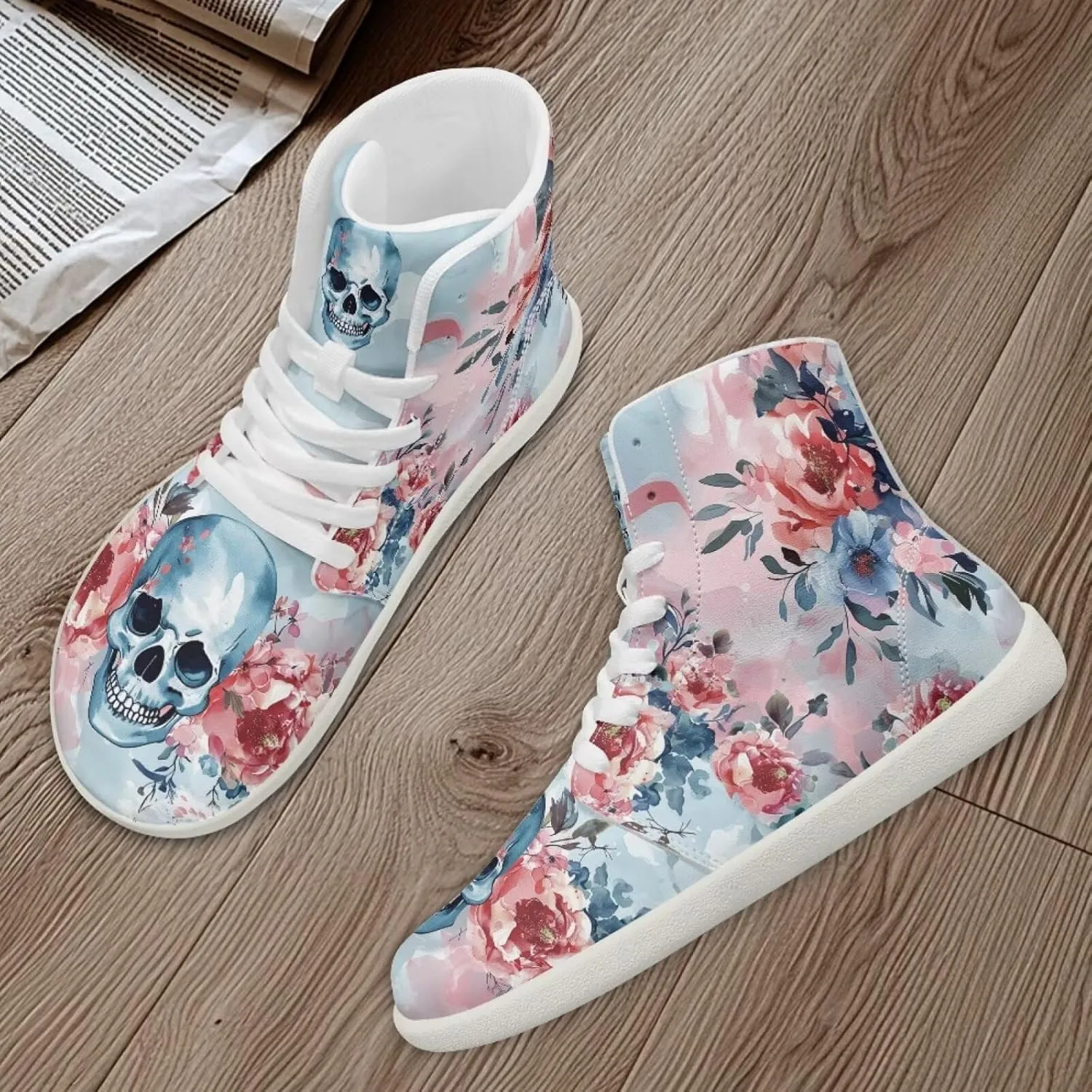 Unisex Mens Skull High Top Shoes Fashion Lace Up Running Ankle Support Sneakers for Hiking Walking