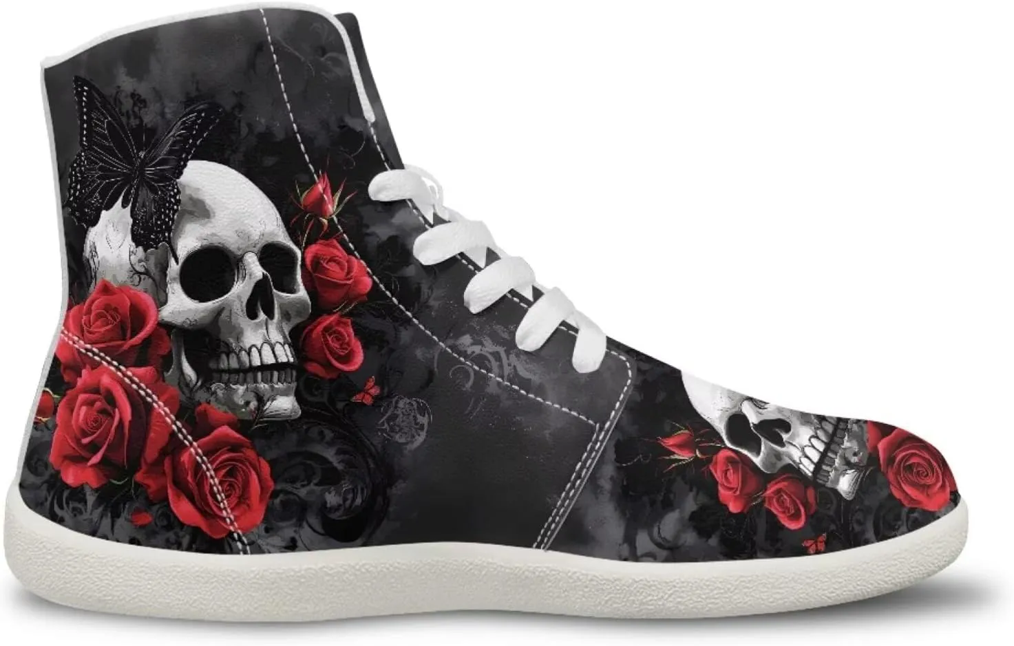 Unisex Mens Skull High Top Shoes Fashion Lace Up Running Ankle Support Sneakers for Hiking Walking