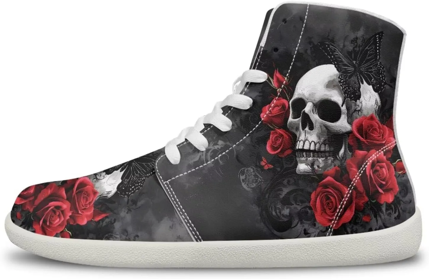 Unisex Mens Skull High Top Shoes Fashion Lace Up Running Ankle Support Sneakers for Hiking Walking