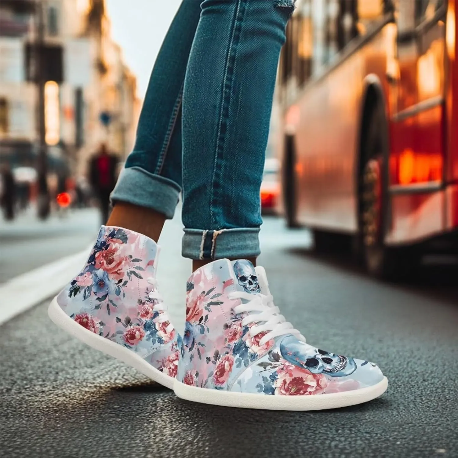 Unisex Mens Skull High Top Shoes Fashion Lace Up Running Ankle Support Sneakers for Hiking Walking