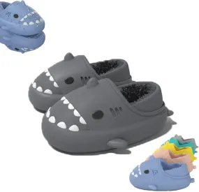 Winter Cloud Slides Shark Slippers Adults Cartoon Fuzzy Slippers Nonslip Soft Comfy Home Slippers (Black-B,5.5,6,Men,4,4.5,Women,Medium)