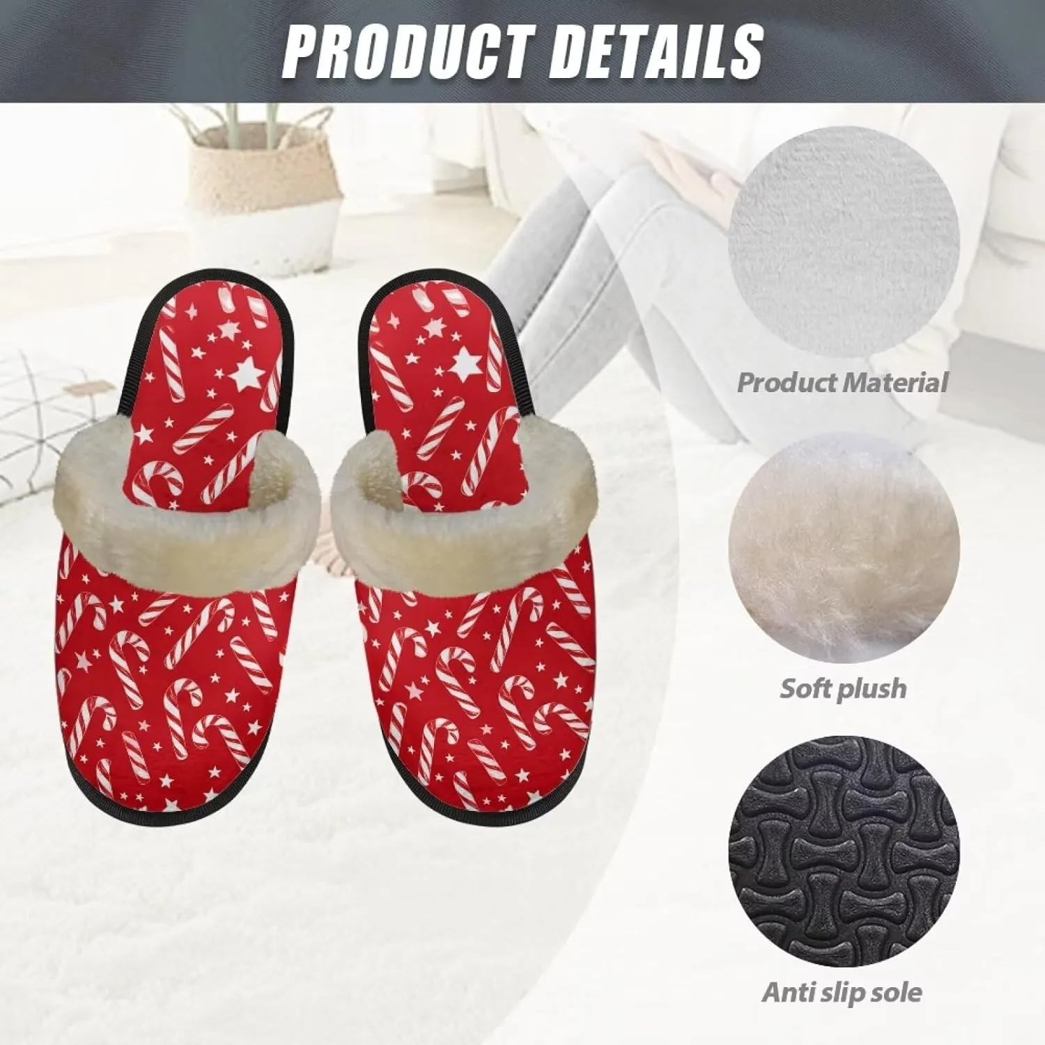 Winter Indoor Fuzzy Slippers for Women Christmas Halloween Fall Thanksgiving Daily Home Warm Cozy Non-slip