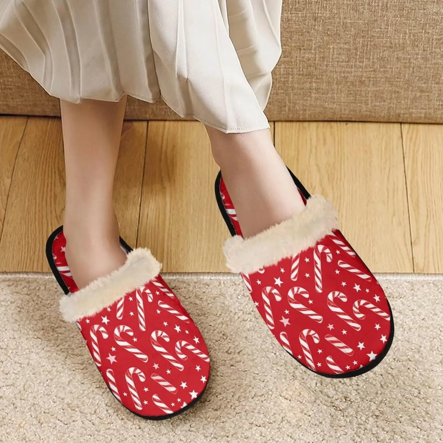 Winter Indoor Fuzzy Slippers for Women Christmas Halloween Fall Thanksgiving Daily Home Warm Cozy Non-slip