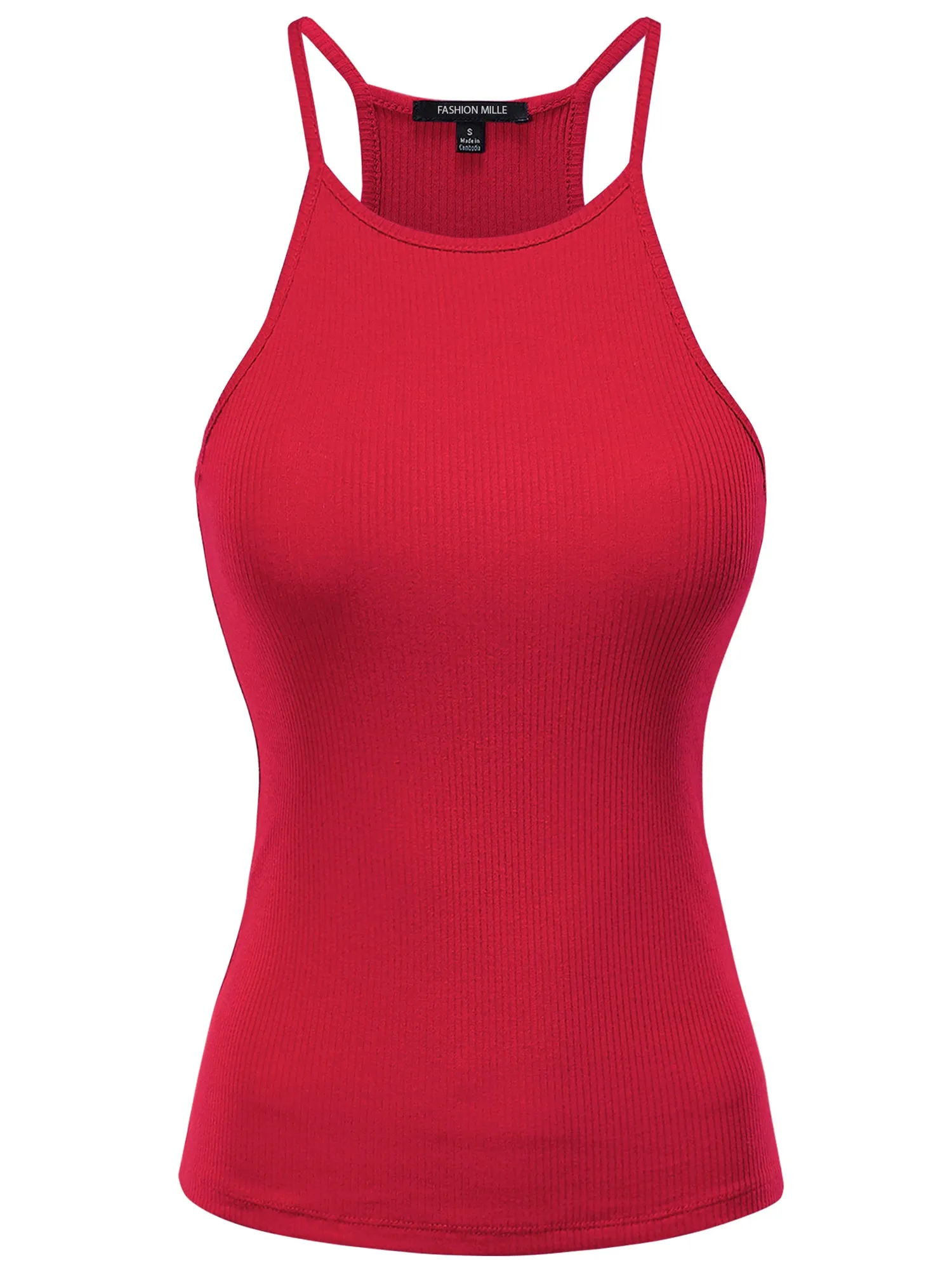 Women's Basic Ribbed Knit, High Neck Racerback Camisole Top (FWT1004)