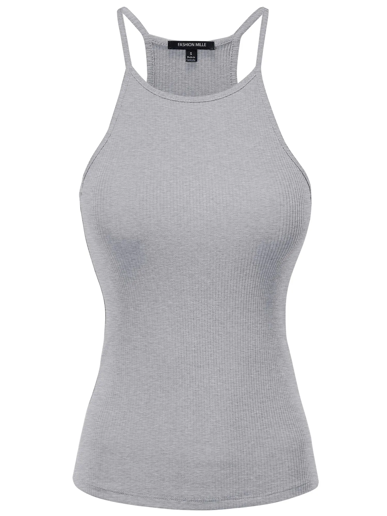 Women's Basic Ribbed Knit, High Neck Racerback Camisole Top (FWT1004)