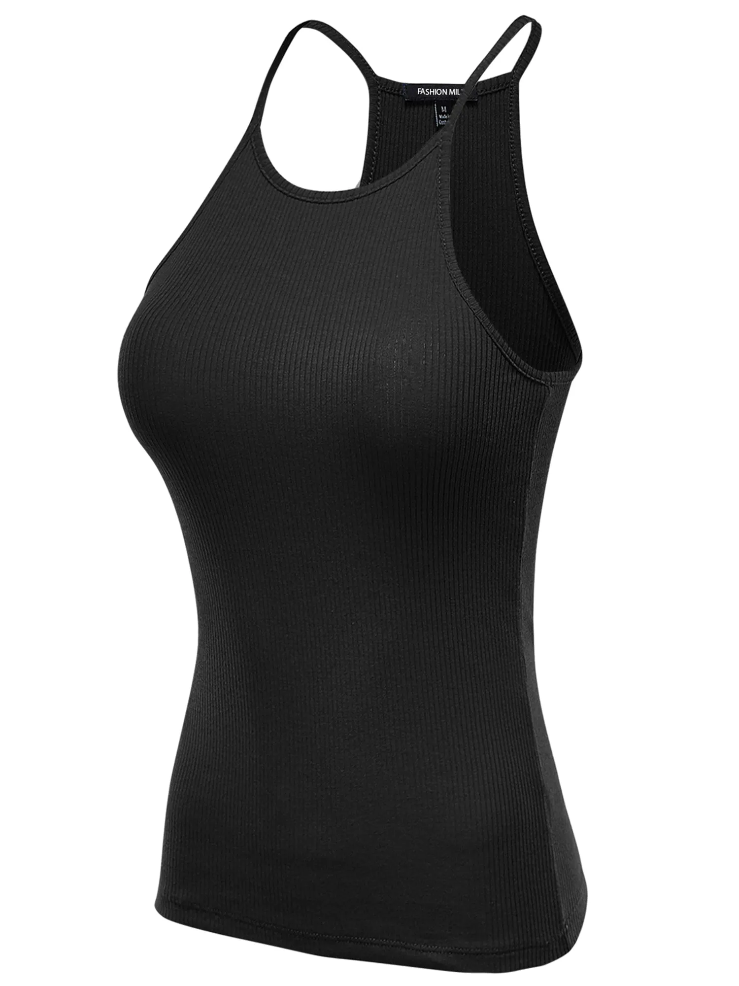 Women's Basic Ribbed Knit, High Neck Racerback Camisole Top (FWT1004)