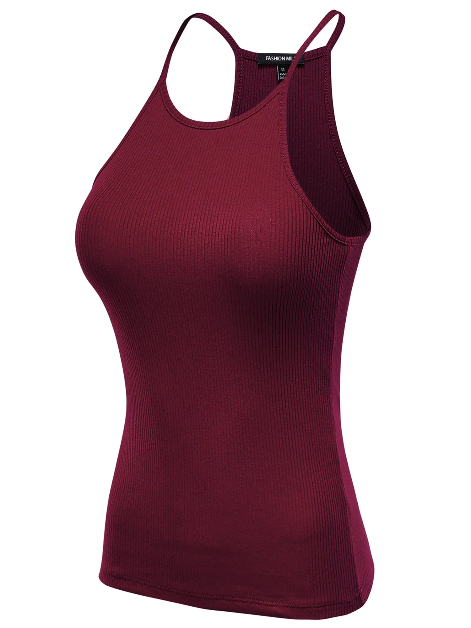 Women's Basic Ribbed Knit, High Neck Racerback Camisole Top (FWT1004)