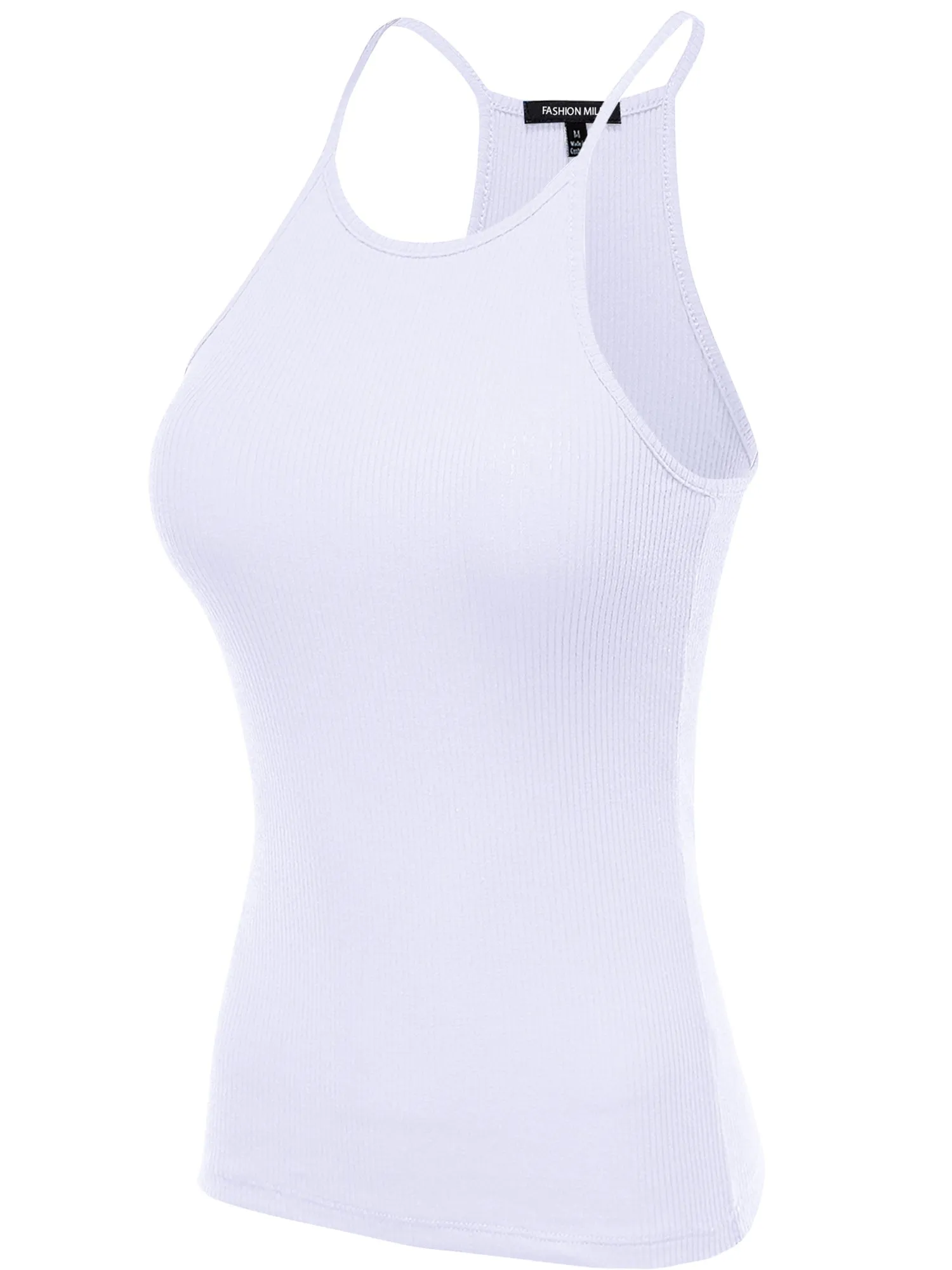 Women's Basic Ribbed Knit, High Neck Racerback Camisole Top (FWT1004)