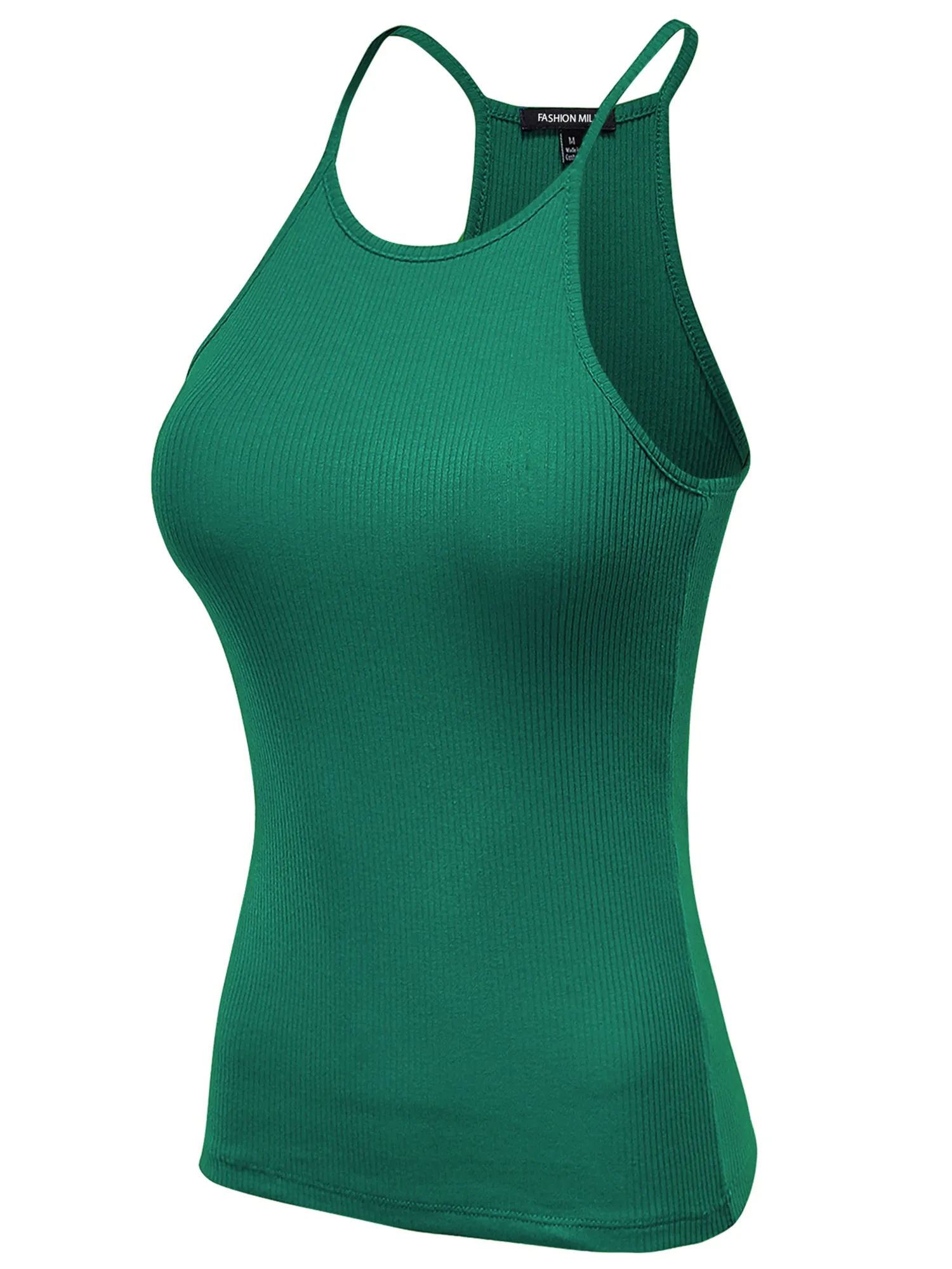 Women's Basic Ribbed Knit, High Neck Racerback Camisole Top (FWT1004)