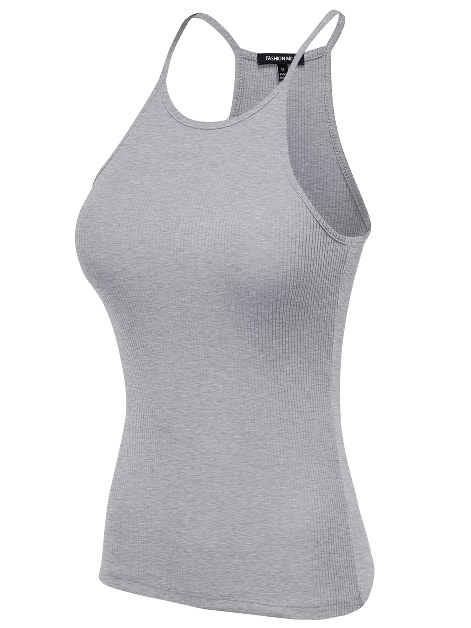Women's Basic Ribbed Knit, High Neck Racerback Camisole Top (FWT1004)