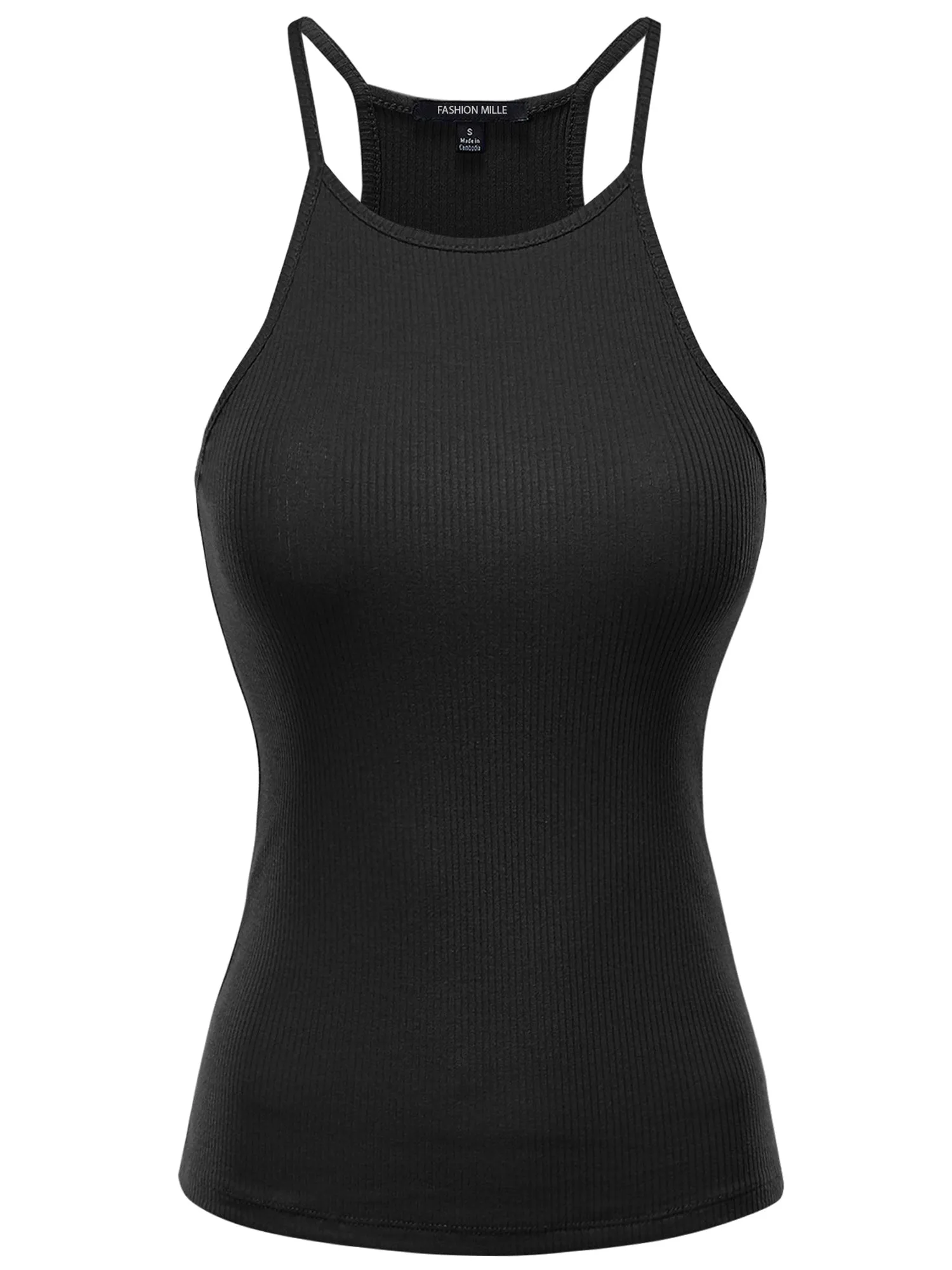 Women's Basic Ribbed Knit, High Neck Racerback Camisole Top (FWT1004)