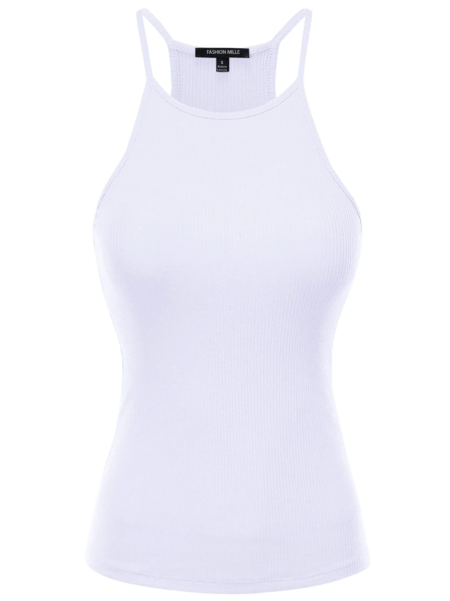 Women's Basic Ribbed Knit, High Neck Racerback Camisole Top (FWT1004)