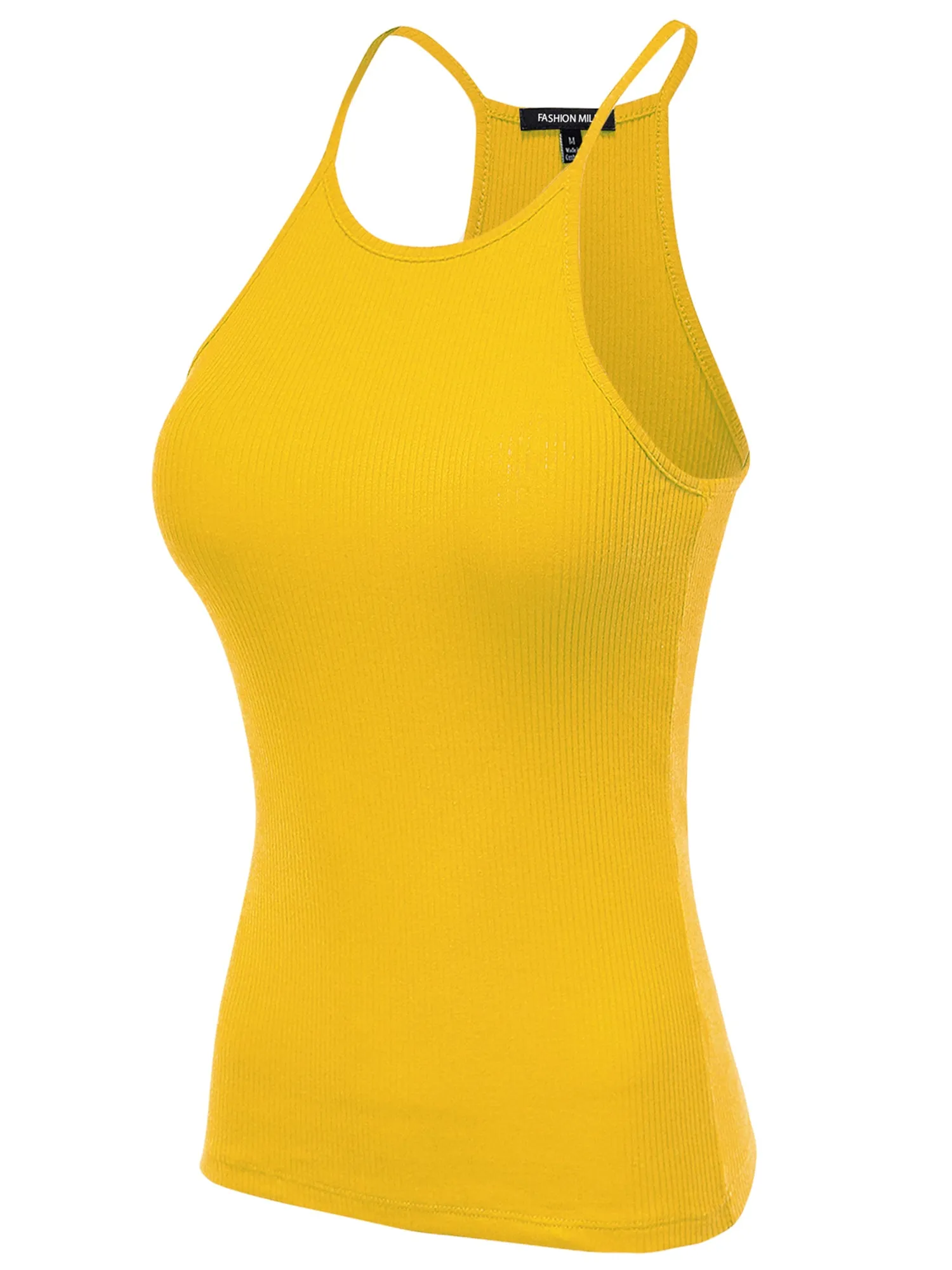 Women's Basic Ribbed Knit, High Neck Racerback Camisole Top (FWT1004)