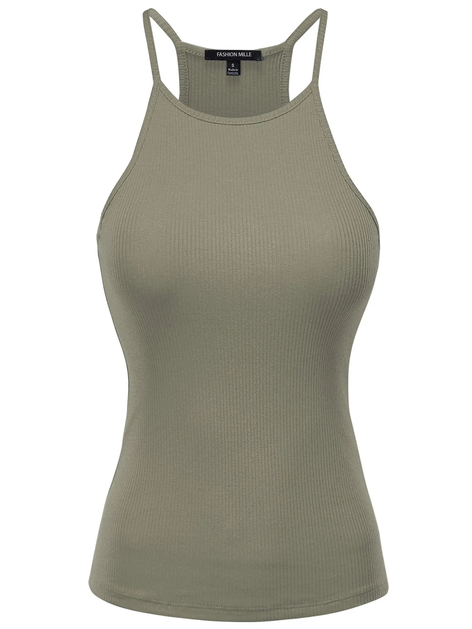 Women's Basic Ribbed Knit, High Neck Racerback Camisole Top (FWT1004)