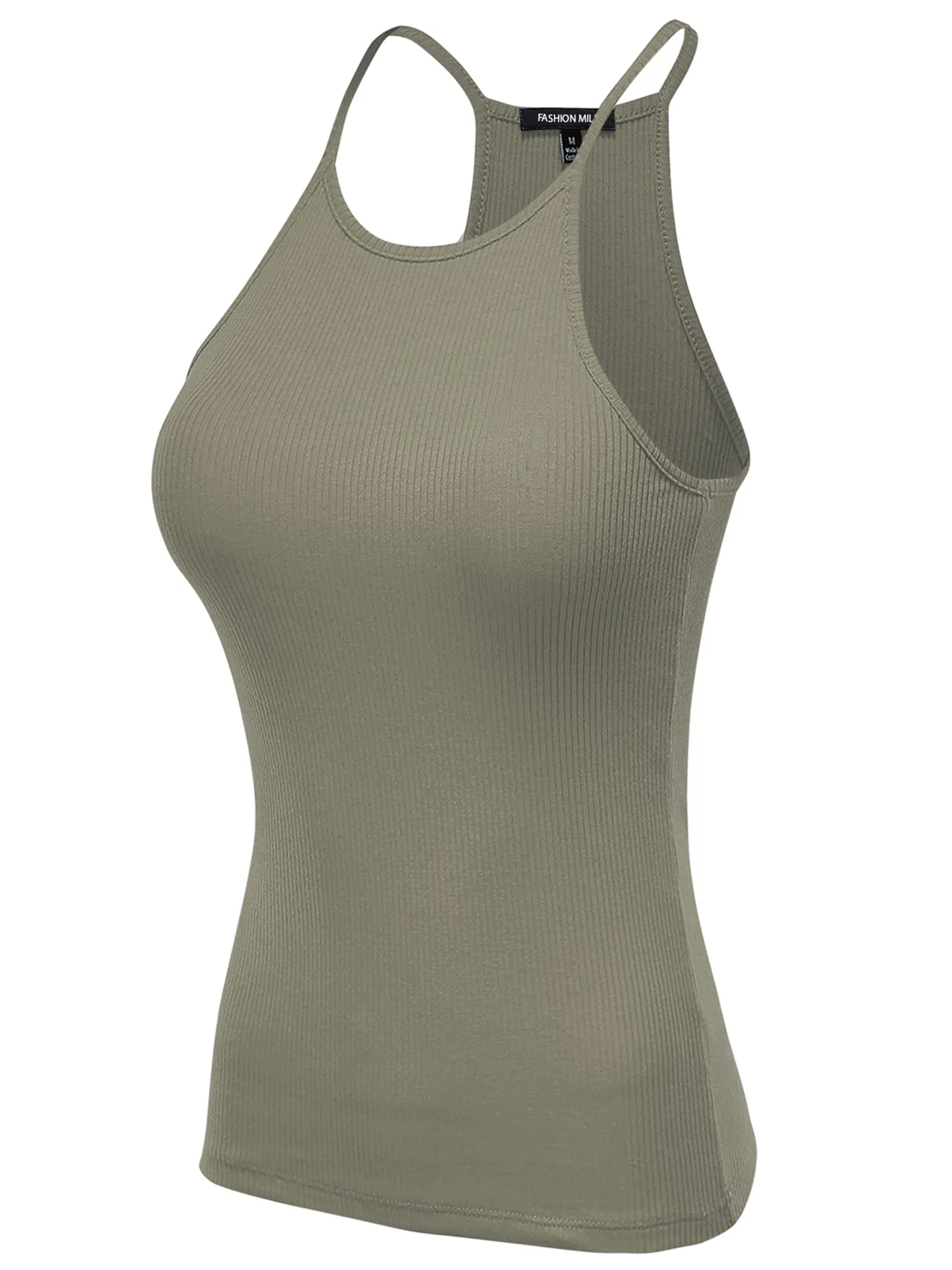 Women's Basic Ribbed Knit, High Neck Racerback Camisole Top (FWT1004)