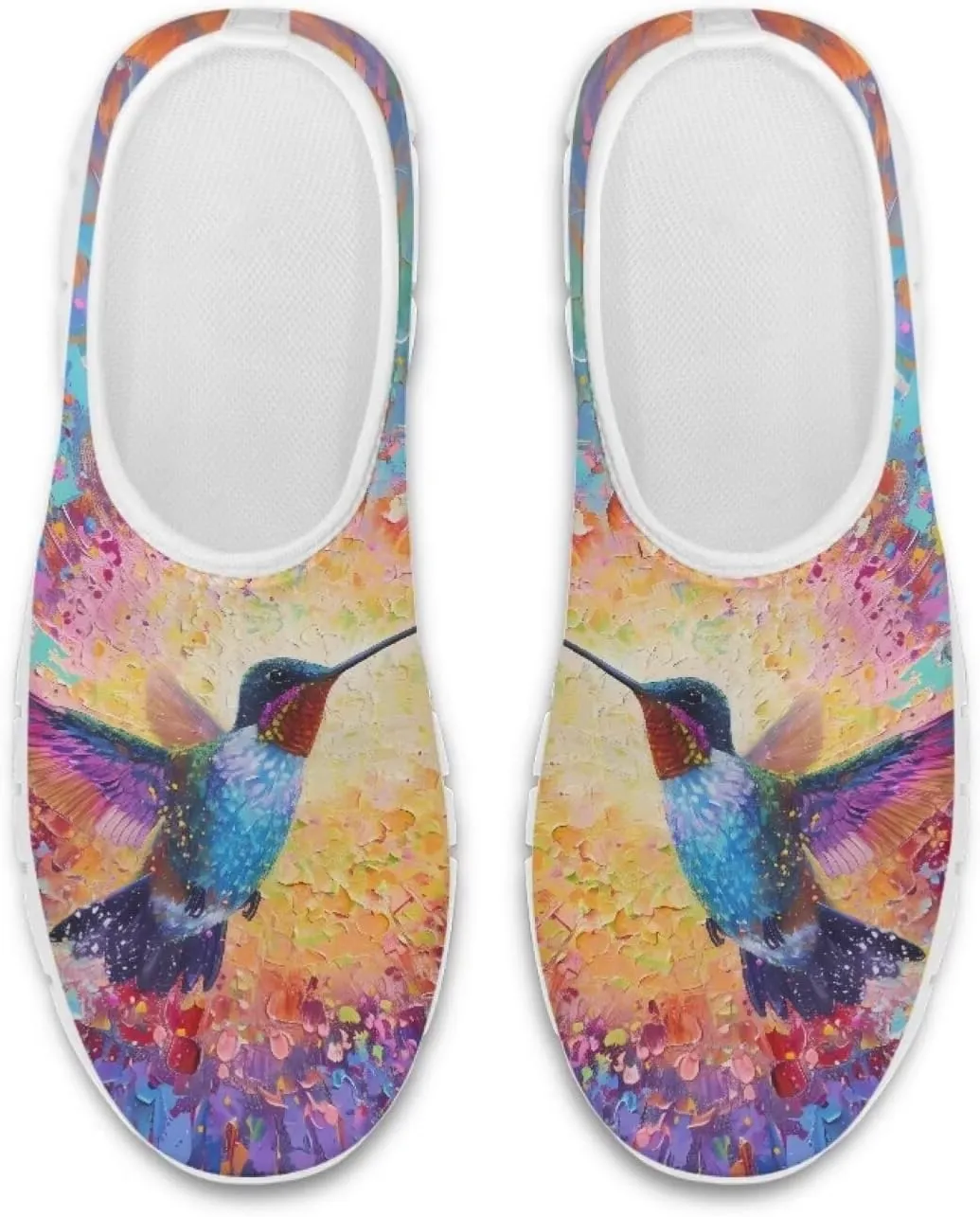 Women's Hummingbird Flower Wide Flats Loafer Leisure Shoes Slip On Lowtop Work Walking Sneaker