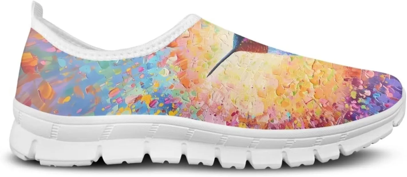 Women's Hummingbird Flower Wide Flats Loafer Leisure Shoes Slip On Lowtop Work Walking Sneaker
