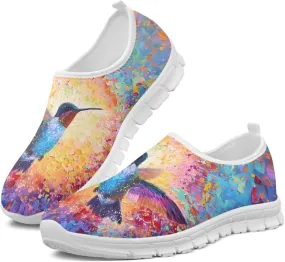 Women's Hummingbird Flower Wide Flats Loafer Leisure Shoes Slip On Lowtop Work Walking Sneaker