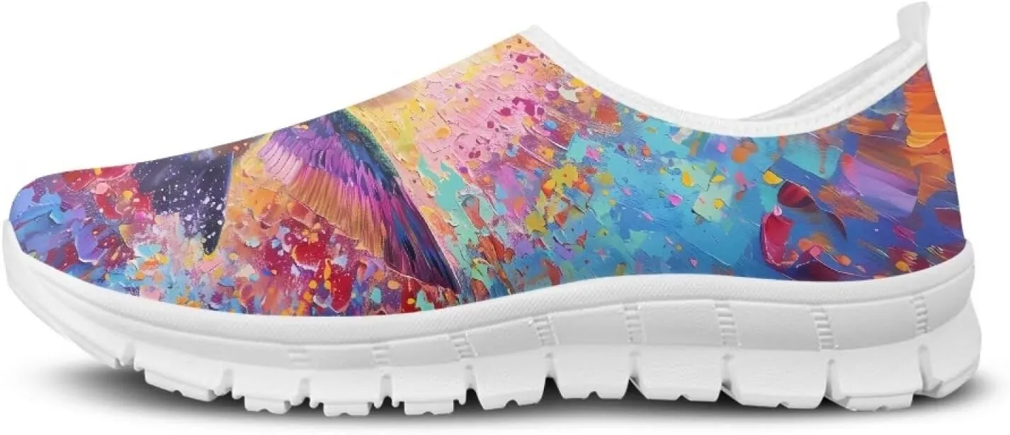 Women's Hummingbird Flower Wide Flats Loafer Leisure Shoes Slip On Lowtop Work Walking Sneaker