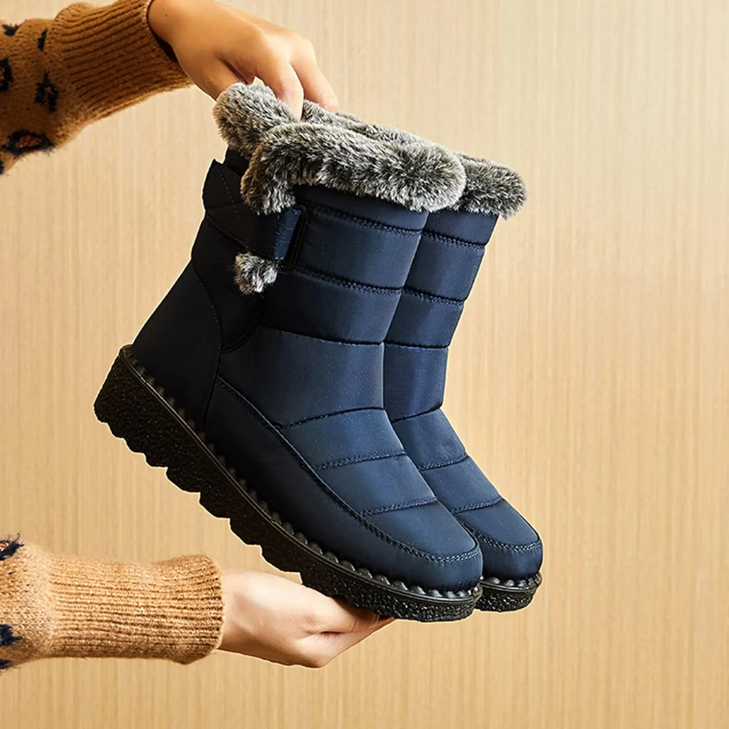 Womens Snow Boots Waterproof Adults Snow Boots Fall 2024 Women Winter Snow Boots Warm Fur Lined Short Slip On Boot Women Rain Boots Women Men Winter Booties