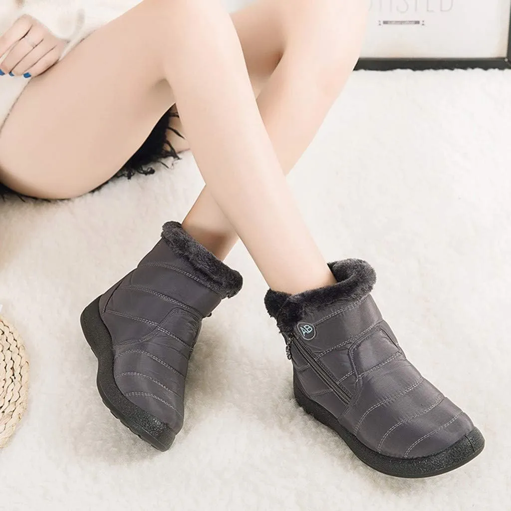 Women's Snow Boots Winter Cold Proof Insulated Ankle Short Booties Lightweight Plus Velvet Warm Fleece Boots